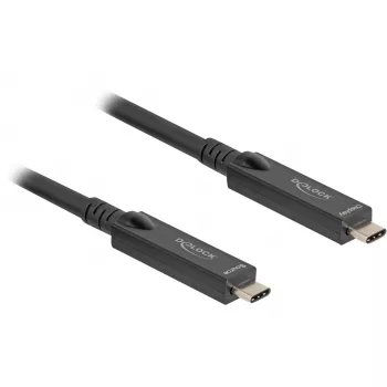 Aktívny optický USB-C 8K video + dátový + PD kábel (čierny, 15 metrov, PD 60 wattov)
