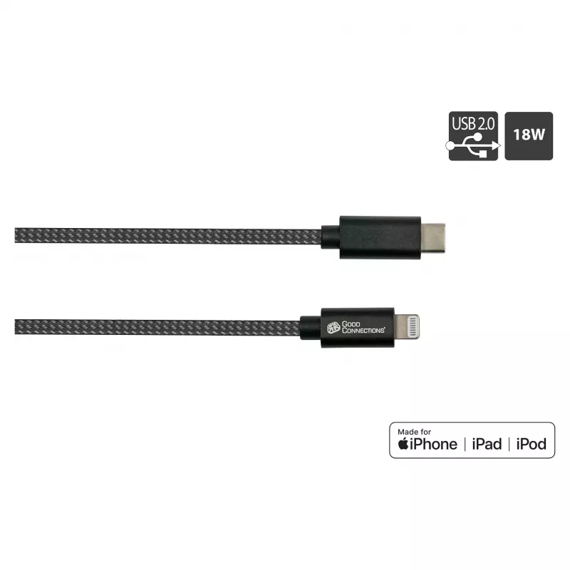 Good Connections USB 2.0 nabíjací a dátový kábel pre iPhone/iPad/iPod USB-C konektor samec na Lightning - Kvalitne spracovaný a oficiálne od Apple ce