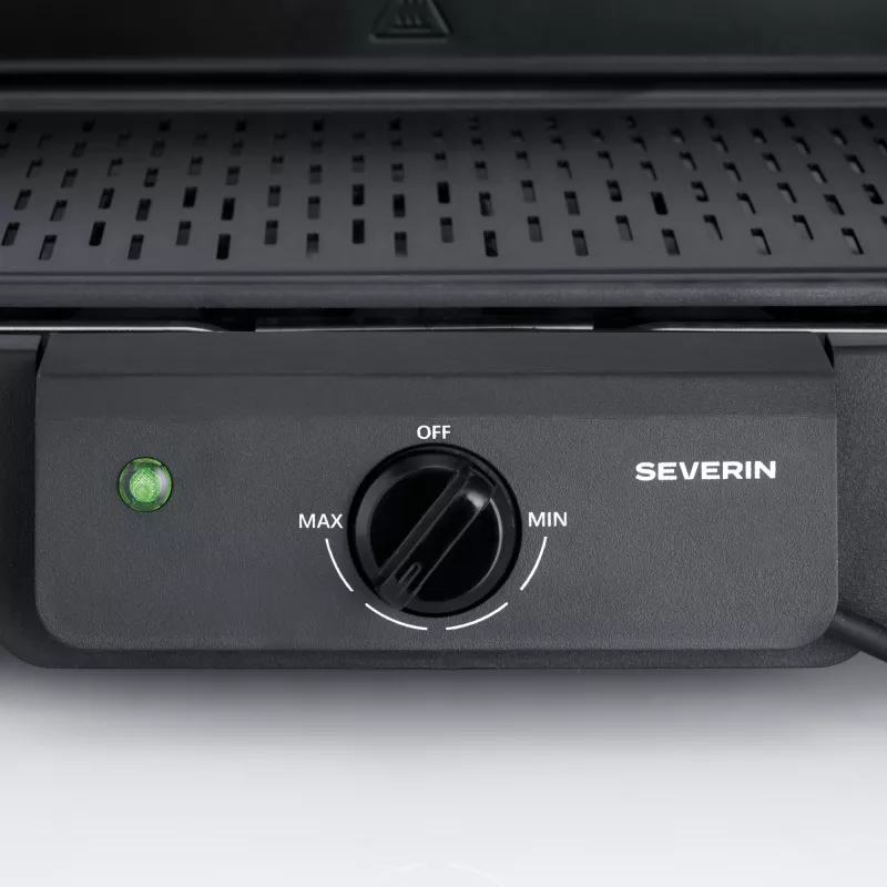 Stolný elektrický gril SEVERIN PG 8596, 2000 W, obdĺžnikový rošt, čierny, otočný regulátor