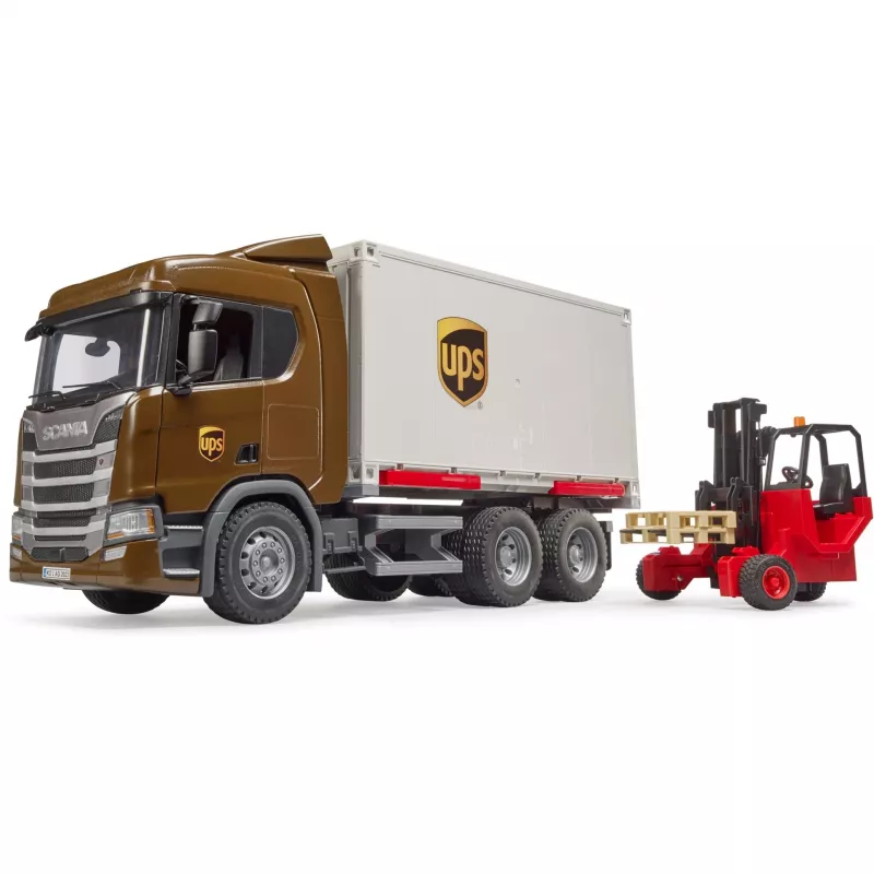 Logistický kamión Scania Super 560R UPS s vysokozdvižným vozíkom