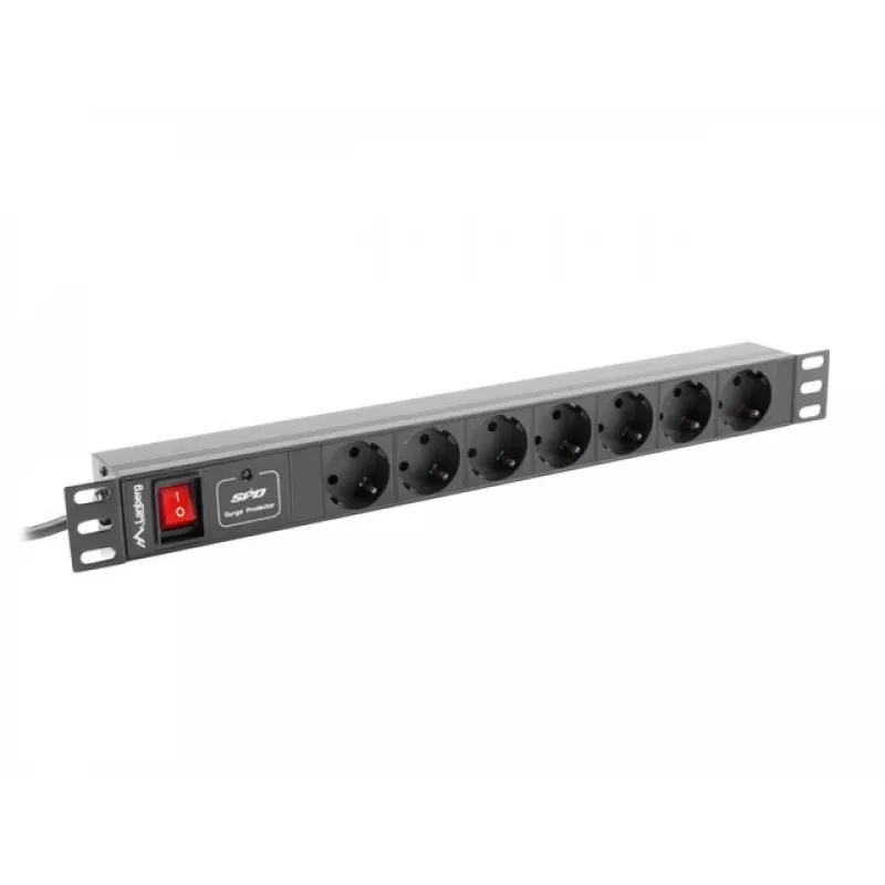 Lanberg | jednotka rozvodu napájania (PDU) 19 inch 1U 10A 2M 7x Schuko zásuvky | PDU-07F-0200-IEC-BK