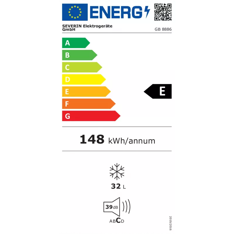 Stojacia mraznička SEVERIN GB 8886, 32 L úžitkový objem, trieda E, 500×480×445 mm, biela