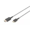DIGITUS HDMI High Speed Connection Cable – HDMI kábel – HDMI samec na 19 pin mini HDMI Type C samec – 2,0m – dvojitá izolácia – čierna – geform
