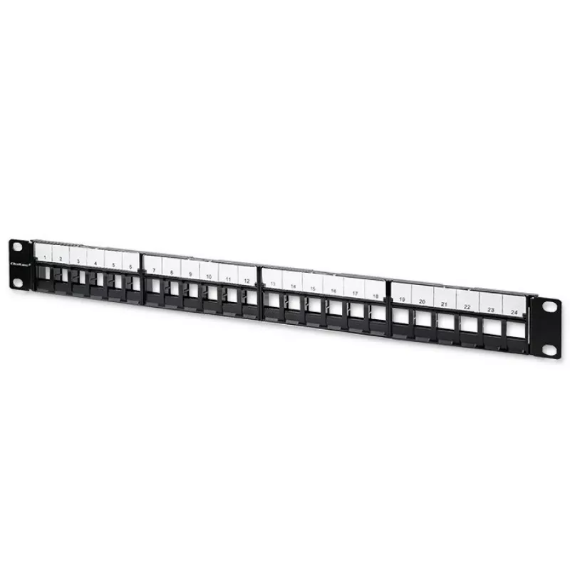 Qoltec 54516 patch panel pre 19-palcový rack, 24 portov, 1U, UTP, čierny