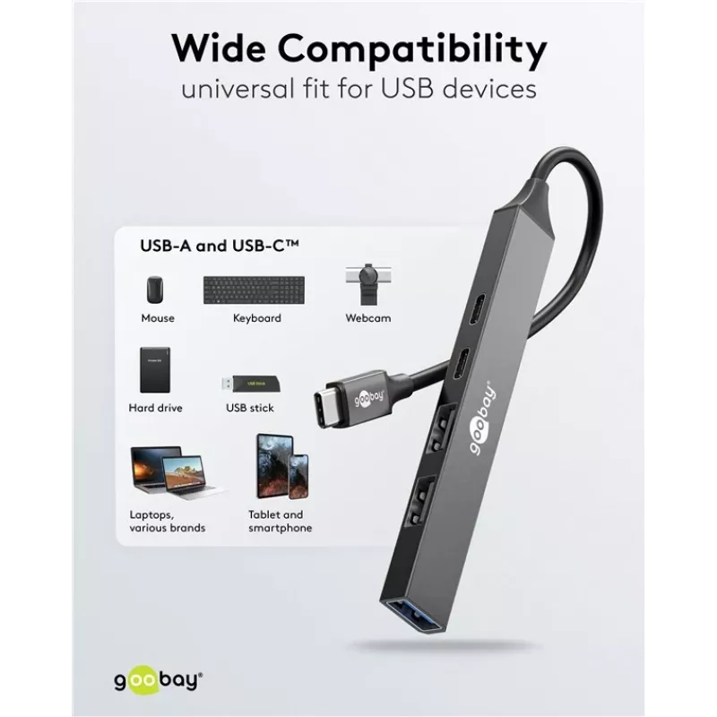 Goobay Slim 5-portový USB hub, USB-C™ na USB-C™/USB-A, USB 3.2 (74460)