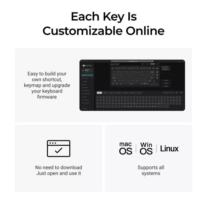 Mechanická klávesnica Keychron Q1 Ultra 8K — 75% formát, USB + RF bezdrôtová + Bluetooth, RGB LED, čierna