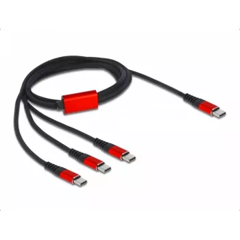 USB nabíjací kábel DeLOCK 3 v 1 USB Type-C na 3 x USB Type-C 1 m čierny/červený