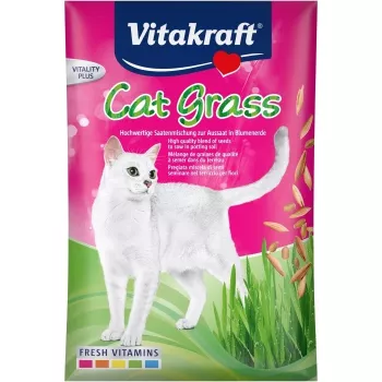 Vitakraft semienka mačacej trávy 50 g — jedlá rastlinná zmes pre mačky, 50 g vrecko, podporuje trávenie a odstraňovanie bezoárov