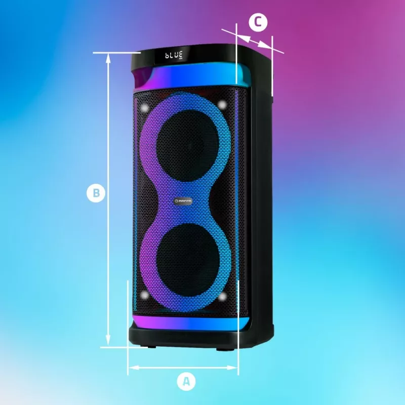 Prenosný reproduktor MANTA SPK0601B100, 100 W, Bluetooth, karaoke, bezdrôtový mikrofón, batéria, ekvalizér, disco osvetlenie