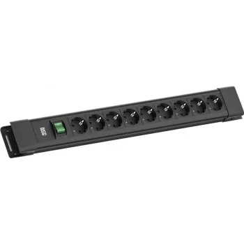 Predlžovacia zásuvková lišta Bachmann CONNECTUS 9x zásuvky CEE7/3 s 1x vypínačom, 2,0 m kábel, konektor CEE7/7 — čierna