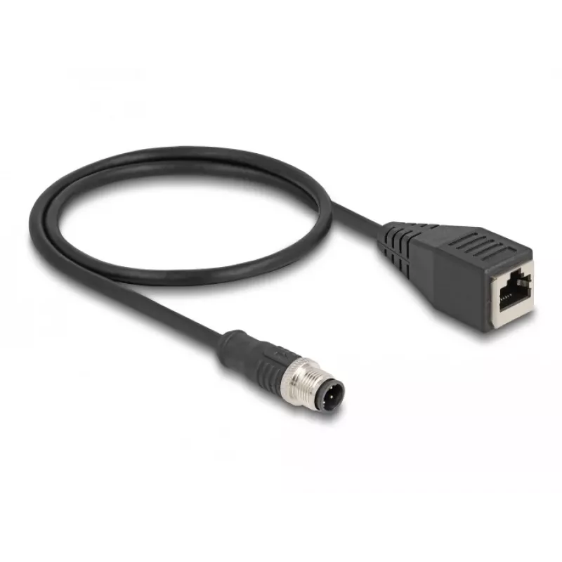 DeLOCK adaptérový kábel M12 D-kódovaný 4-pólový konektor samec na RJ45 konektor samica 50 cm