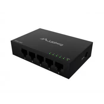 Sieťový switch LANBERG DSM1-1005 5x 1 Gb/s unmanaged Desktop, kovové puzdro, 12V