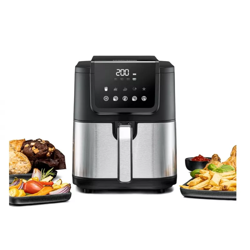 Fritéza na horúci vzduch Rommelsbacher FRH 1500 — 5 L, 1500 W, nerez/čierna