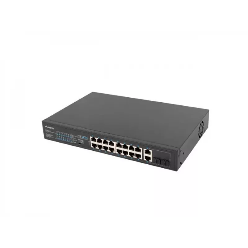 Lanberg RSFE-16P-2C-250 nespravovaný PoE+ prepínač, 16x 10/100 PoE+, 2x Gigabit Combo, 250 W, 1U rack