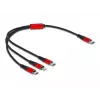 USB nabíjací kábel DeLOCK 86710 3-v-1 USB Type-C na Lightning Micro USB 30 cm čierny červený