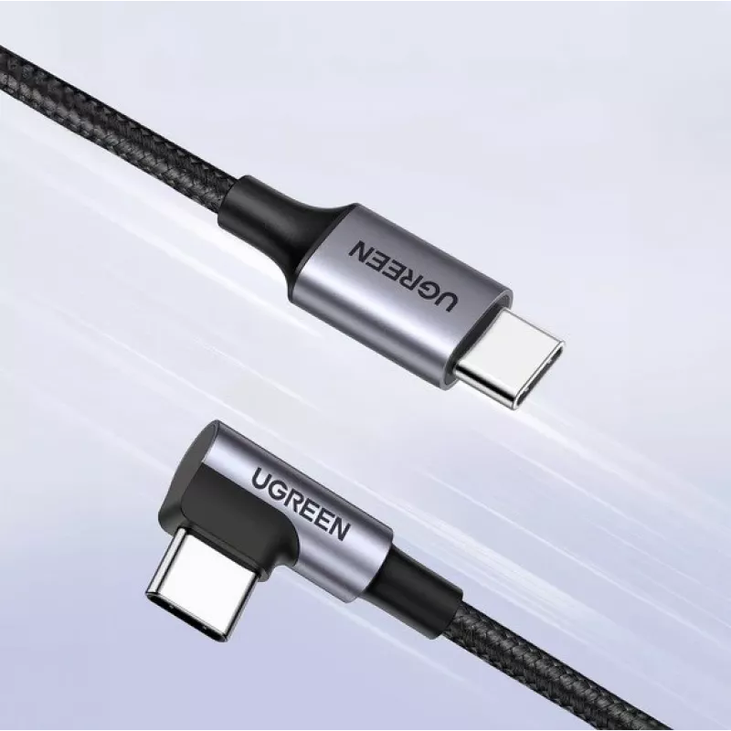 Ugreen USB-C (rovný) / USB-C (zahnutý) PD QC 60W 3A 0,5 m US255 (sivá)