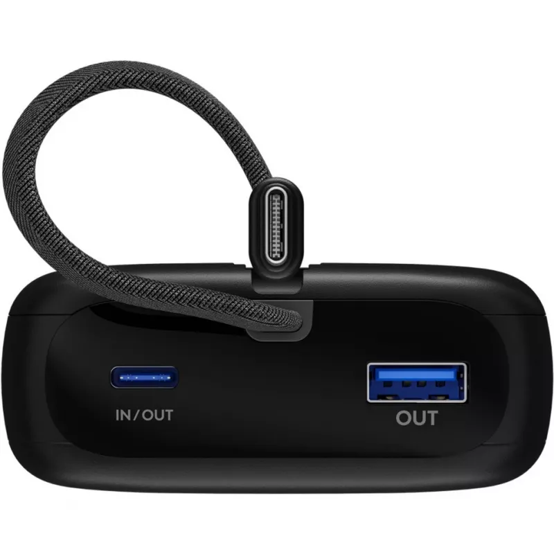 Powerbank 20 000 mAh, integrovaný USB-C kábel 13 cm, 30 W (čierna, 20 Ah, 1x USB-A, 2x USB-C, PD, QC)
