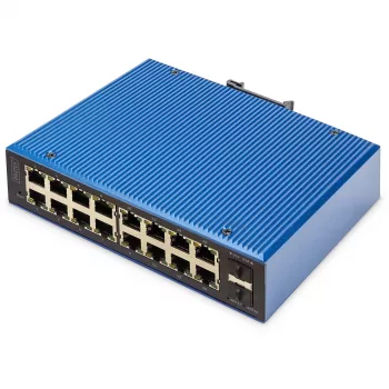 DIGITUS priemyselný L2 Managed Gigabit Ethernet switch 16x RJ-45 + 2x SFP, 12–48V DC, 8000 MAC
