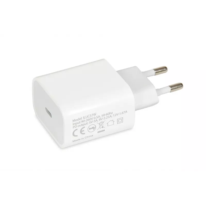 Interiérová USB Type-C rýchlonabíjačka IBOX C-37, 20W, USB‑C PD 3.0, 3 A výstup, biela