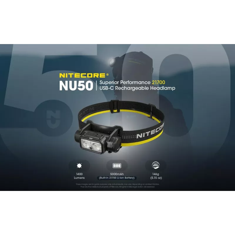 Čelová lampa Nitecore NU50 čierna žltá LED vodotesná nárazuvzdorná