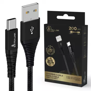 USB Type-A na USB-C kábel Extralink Smart Life pletený 2 m — 15 W (5 V 3 A) čierny