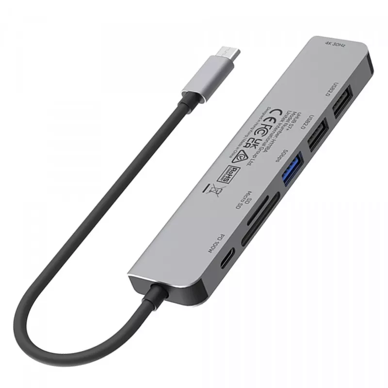 USB-C hub Unitek 7in1 hliník PD 100W 5 Gbps — multiport adaptér s Power Delivery