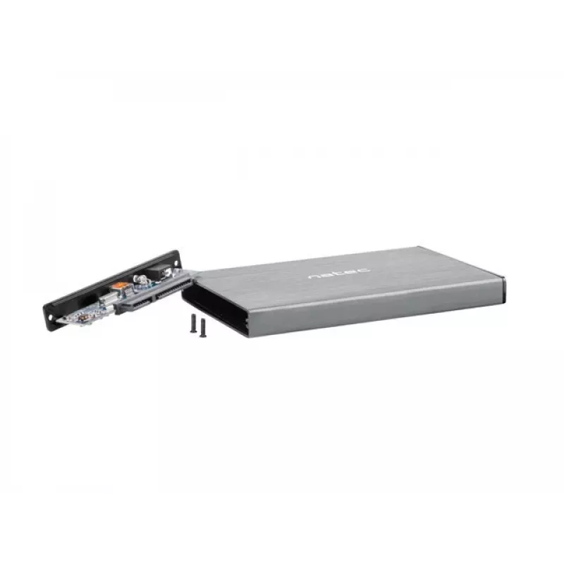 Externé HDD/SSD puzdro NATEC Rhino GO — 2,5 palca SATA, 9,5 mm, USB 3.0, hliník, sivé, až do 4 TB