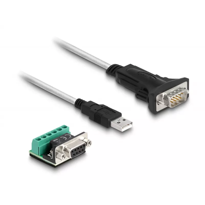 DeLOCK 63465 Adaptér USB 2.0 Type-A na sériový RS-422/485, 6-pólová svorkovnica, 1,8 m, čierny/priehľadný