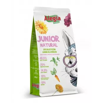 Peletové krmivo pre králiky Alegia Junior Natural 650 g — kompletné krmivo pre mladé králiky, bez obilnín, bez lepku, bez sóje