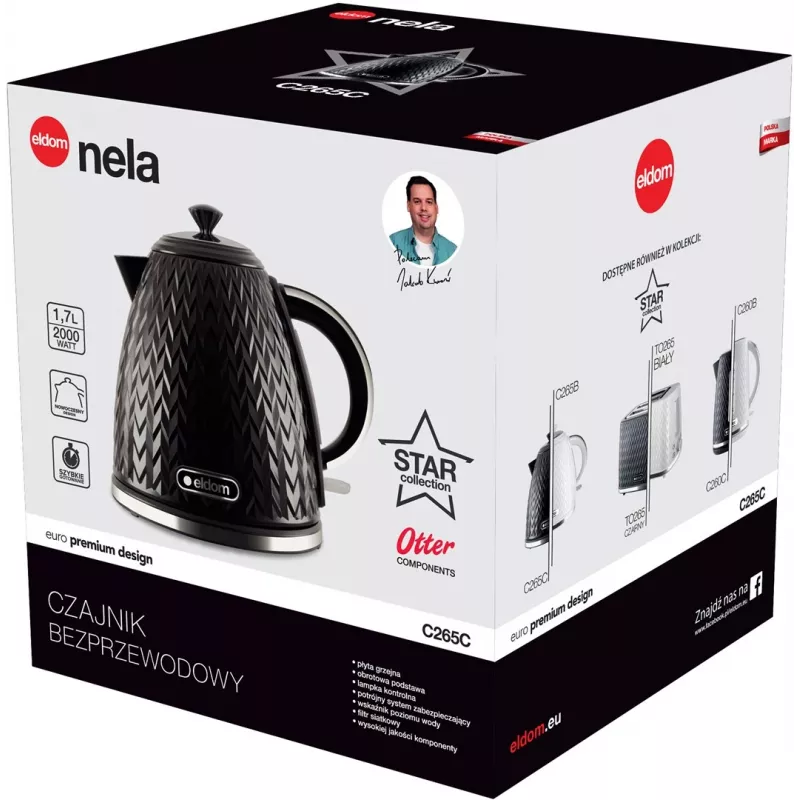ELDOM NELA kanvica, 1,7 l objem, 2000 W výkon, čierna