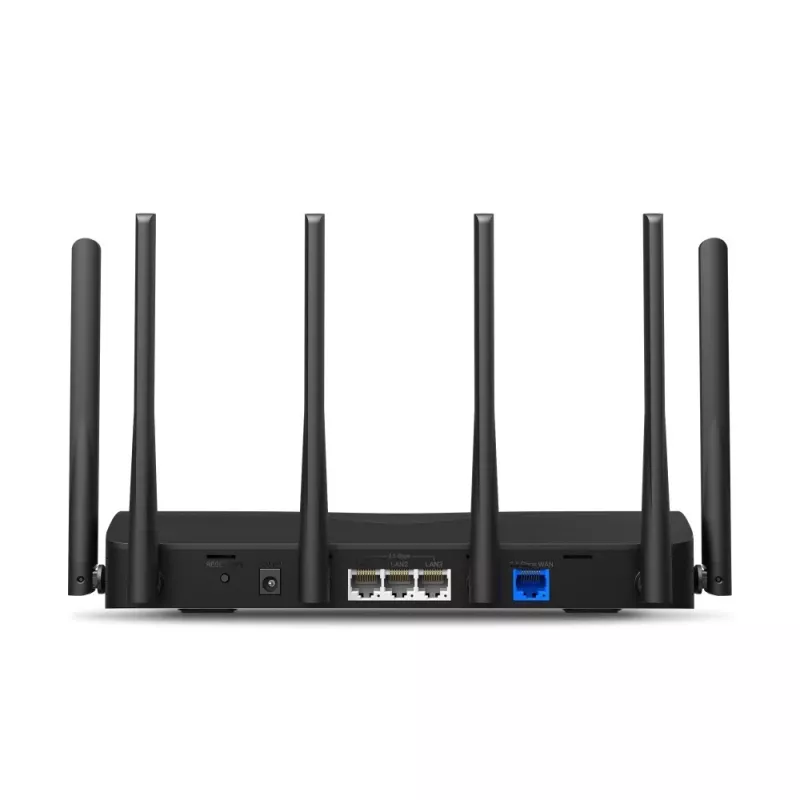 Stolný router MERCUSYS MR47BE — Tri-band Wi-Fi 7 (2,4/5/6 GHz), 9300 Mbit/s, 3× RJ-45, 2,5GbE, 6 externých antén