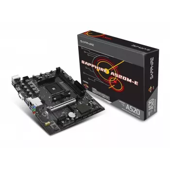 Micro-ATX základná doska Sapphire A520M-E pre socket AM4, AMD A520 čipset, 2x DDR4 DIMM, max. 64 GB, PCIe 3.0 x16/x1, SATA III, Gigabit LAN
