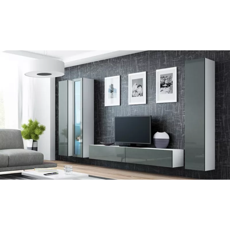 Cama vitrína VIGO '180' 180/40/30 biela/sivá lesklá