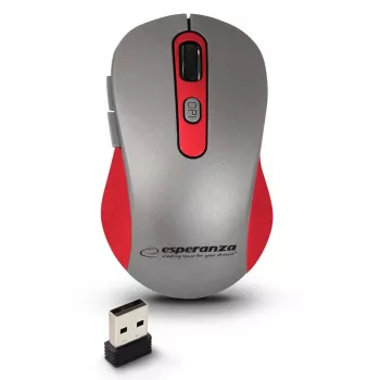 Bezdrôtová optická myš ESPERANZA EM131R 2,4 GHz, 1600 DPI, obojručná, nano-USB prijímač, 6 tlačidiel, sivá