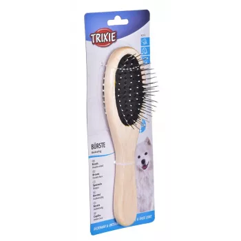 Kefa na psov Trixie 2315 drevo obojstranné nylonové štetiny, drevená rukoväť, 225×55 mm