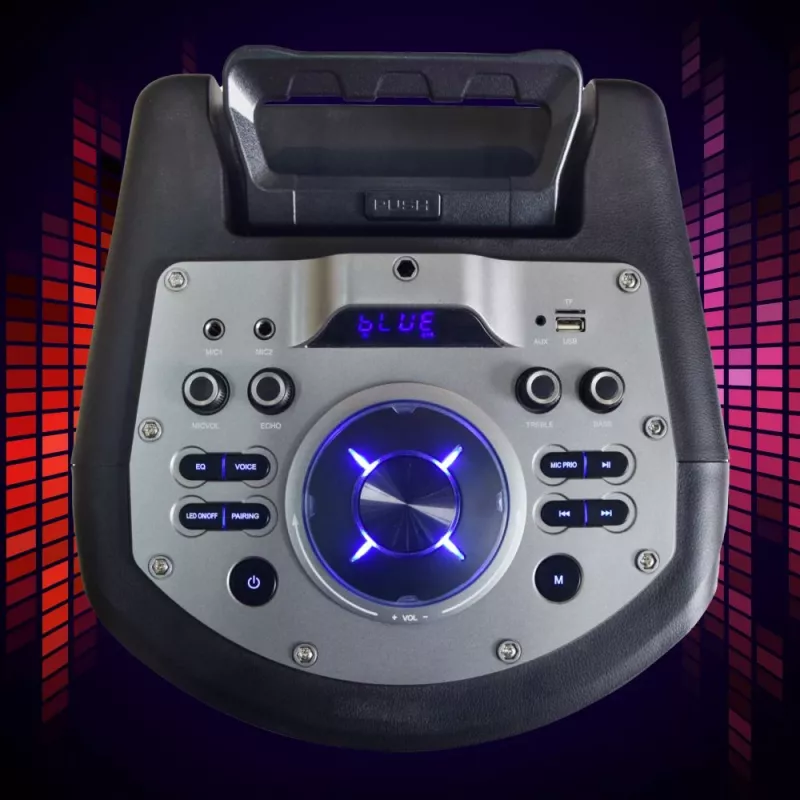 Prenosný Bluetooth karaoke reproduktor MANTA SPK0803B140 140W, batériové napájanie, MIC/USB/microSD, FM, ekvalizér, kolieska