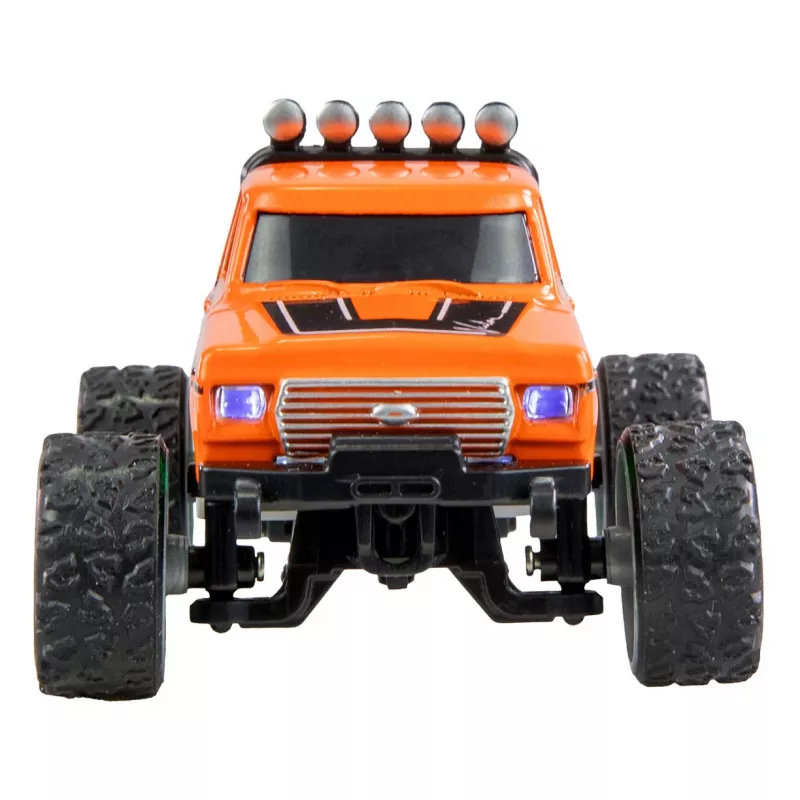 Rádiom ovládaný Monstertruck Amewi DieCast 1:64 RTR oranžová, kovové puzdro, Ready-to-Run