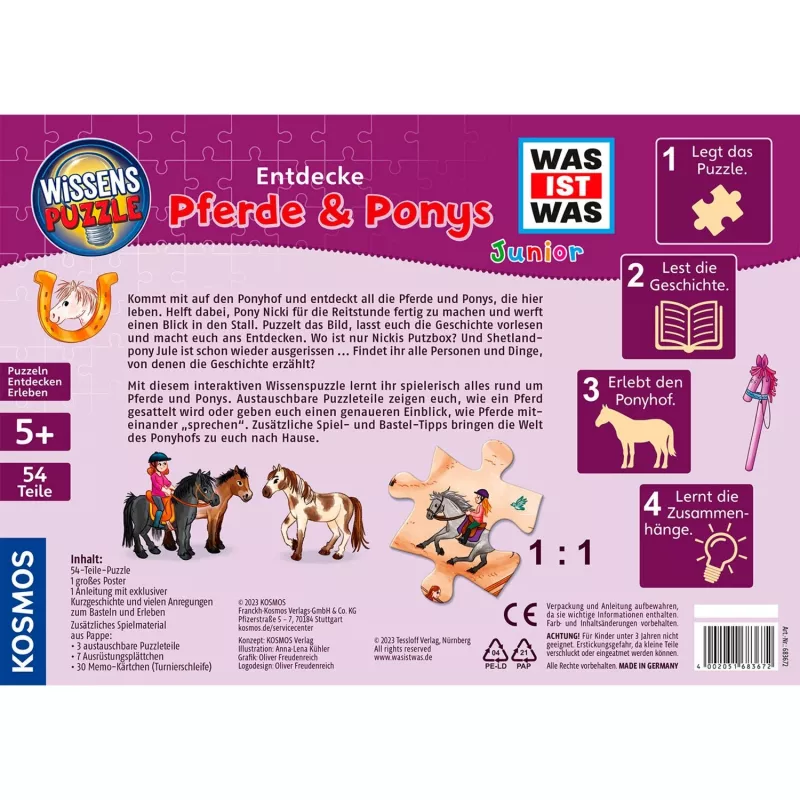 Vedomostné puzzle WAS IST WAS Junior: Objav poníkov (54 dielov)