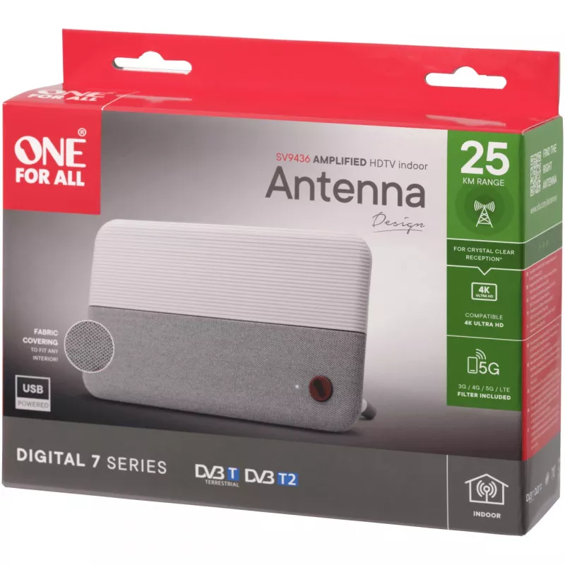One for All DVB-T2 1080p látková anténa biela SV9436-5G (SV9436-5G)