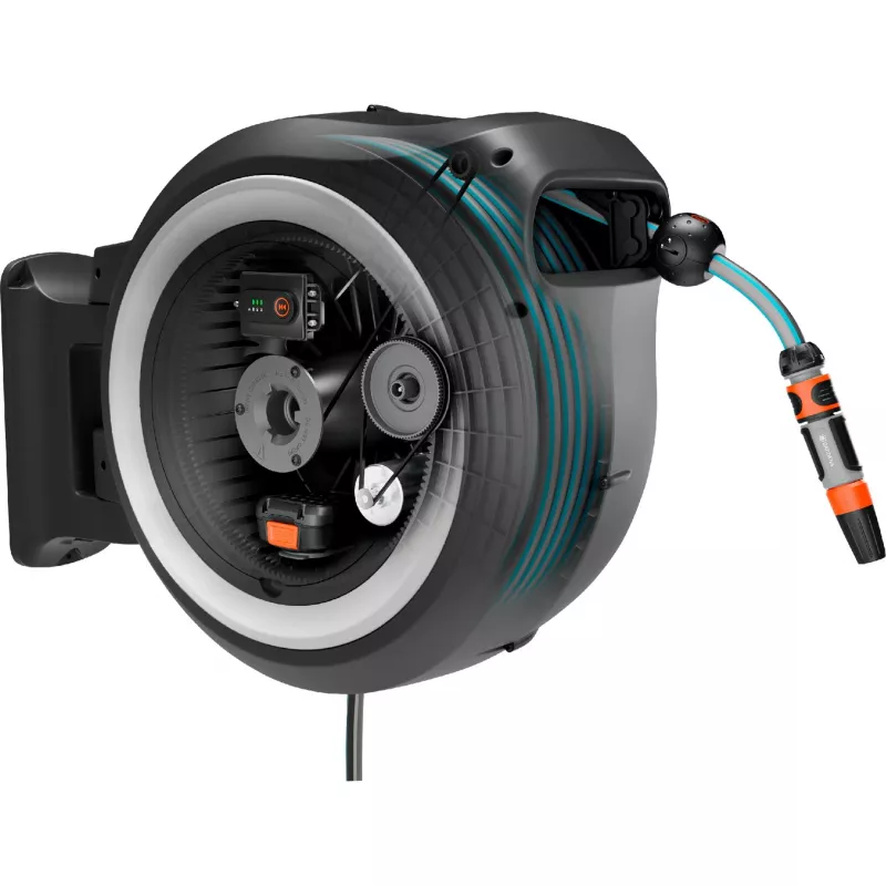 Gardena 18642-20 PowerRoll XL 18V P4A akumulátorový nástenný box na hadicu, set, 35 m, sivý/biely
