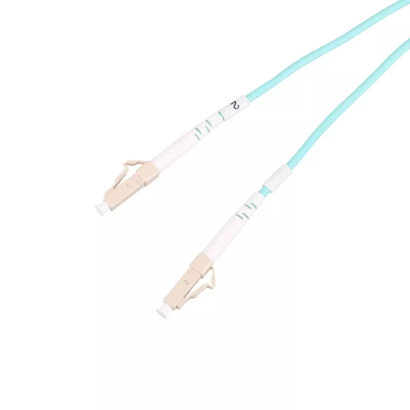 Patch kábel LC/UPC-LC/UPC duplex 5 m — Extralink OM3 multimódový, 3 mm FTTH, aqua
