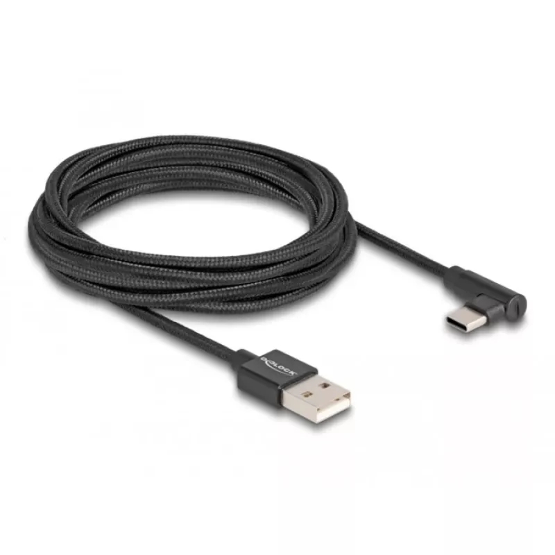 DeLOCK USB 2.0 kábel Type-A samec na USB Type-C samec zahnutý 3 m čierny