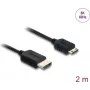 HDMI kábel DELOCK 81685 — 2 m, HDMI typ A (konektor samec) na HDMI typ C (Mini, konektor samec), 48 Gbit/s, až do 7680×4320, pozlátené kontakty, čierny
