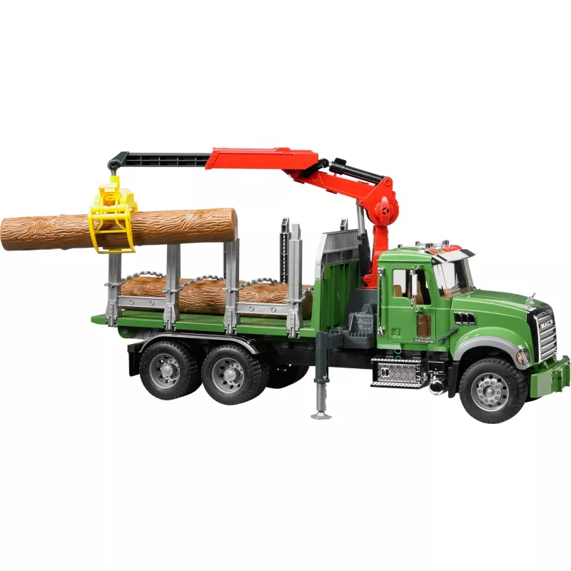 Drevený transportér BRUDER MACK Granite s 3 kmeňmi