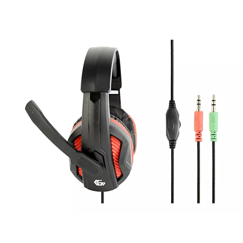 Káblový herný headset GEMBIRD GHS-03 — 20–20000 Hz, 2 m kábel, 250 g, čierna/červená