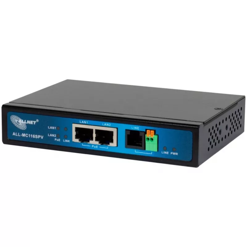 ALLNET ALL-MC116SPV-VDSL2 mostový modem VDSL2 s vectoringom point-to-point, 2x port PoE IEEE 802.3at, nespravovaný, čierny