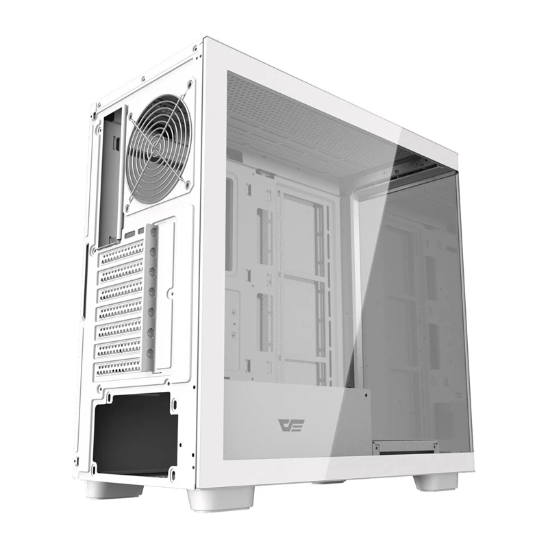 Počítačová skriňa DarkFlash DS900G biela — Mid-Tower, tvrdené sklo, bez ventilátorov