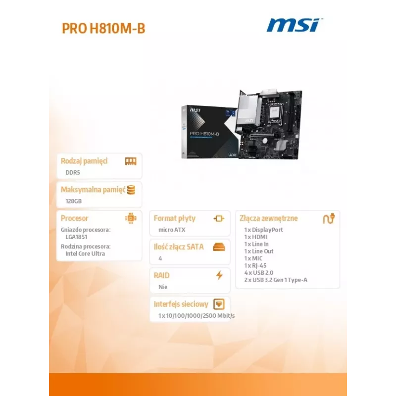 MSI PRO H810M-B Základná doska Intel H810 LGA 1851 (Socket V1) micro ATX