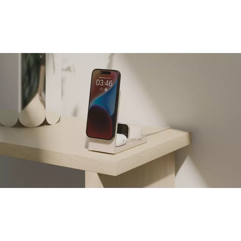 Bezdrôtová nabíjačka Native Union Rise 3‑In‑1 Qi2 — USB, 2 m kábel, svetlosivá (pieskovec)