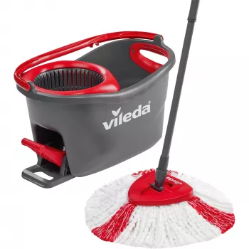 Mop VILEDA EasyWring & Clean Turbo, červené vedro z technopolyméru, odnímateľný prateľný mikrovláknový návlek, na tvrdé podlahy